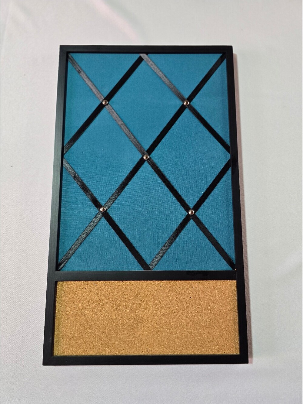 Multi-Functional Combo Black Wood Frame, Blue Fabric & Cork Pinboard